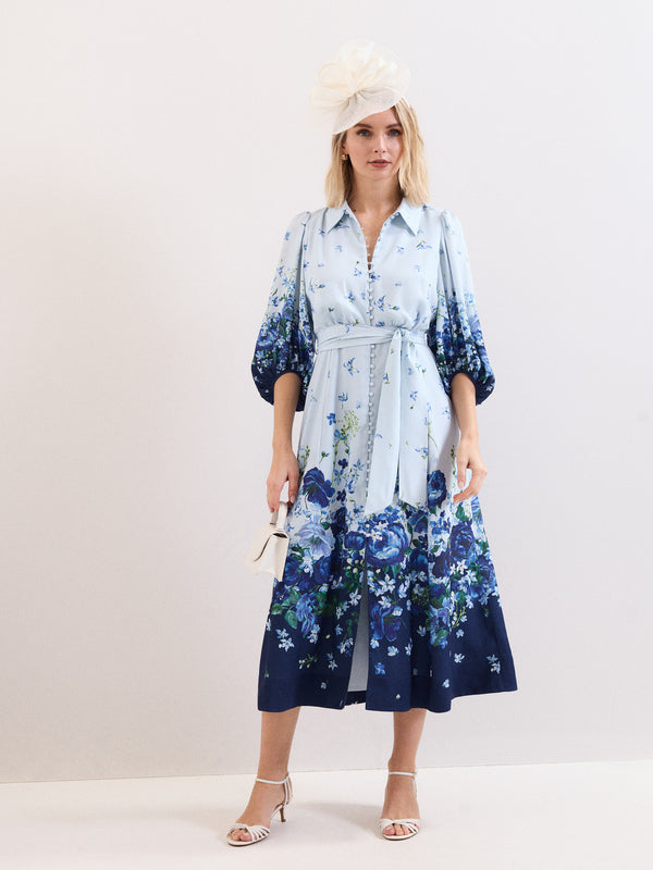 Phase Eight Noella Blue Floral Shirt Midaxi Dress