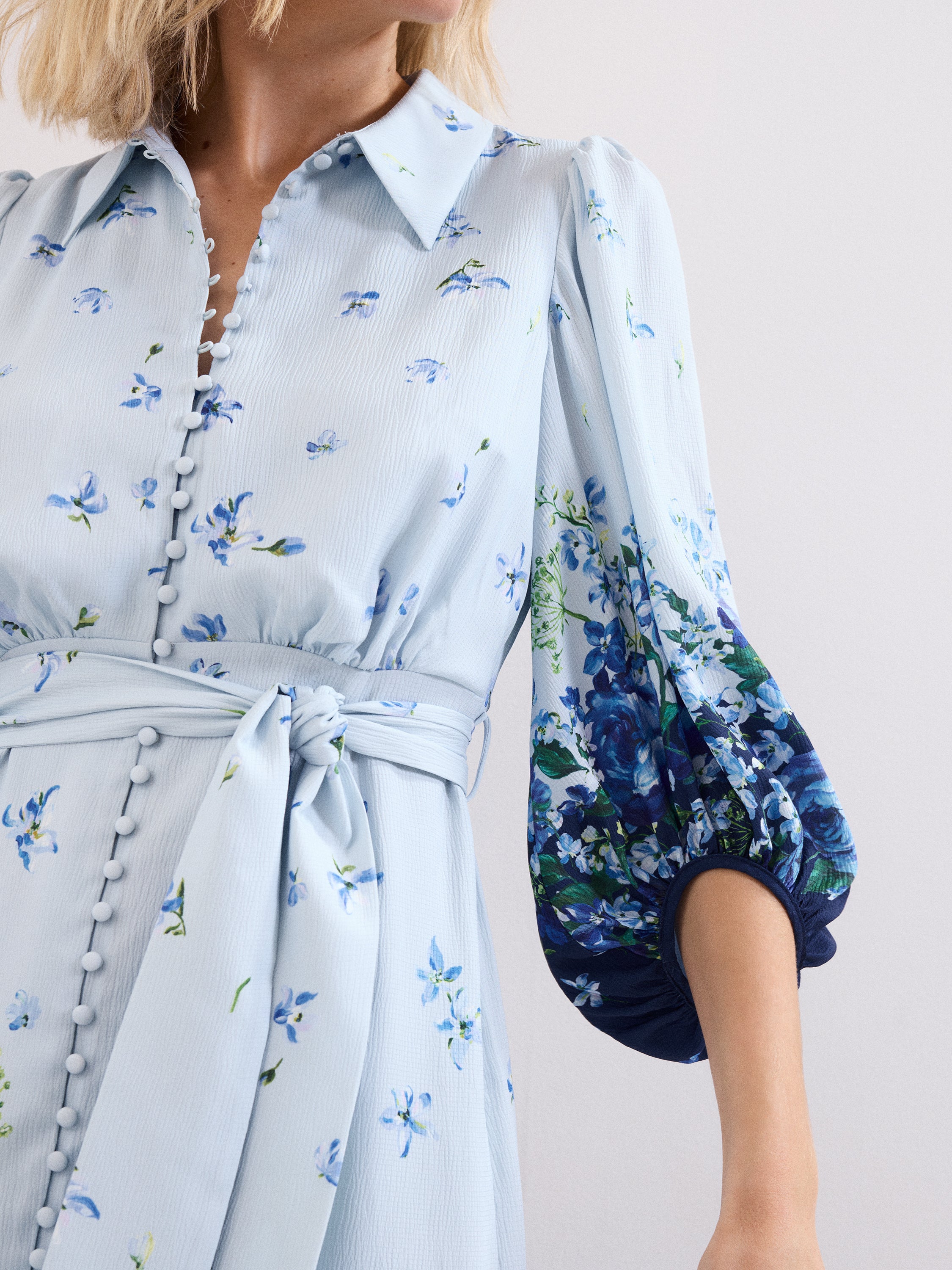 Phase Eight Noella Blue Floral Shirt Midaxi Dress