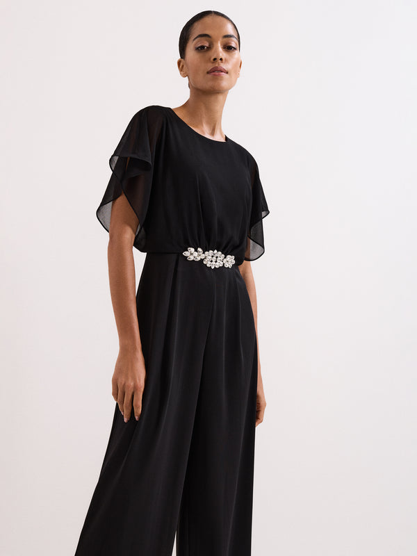 Phase Eight Velma Black Jewelled Belt Jumpsuit