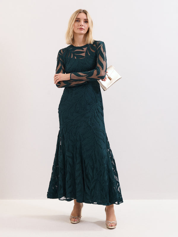Phase Eight Harleigh Dark Green Tapework Maxi Dress