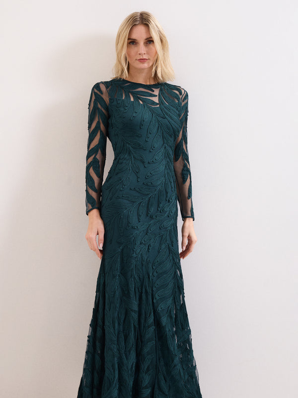 Phase Eight Harleigh Dark Green Tapework Maxi Dress