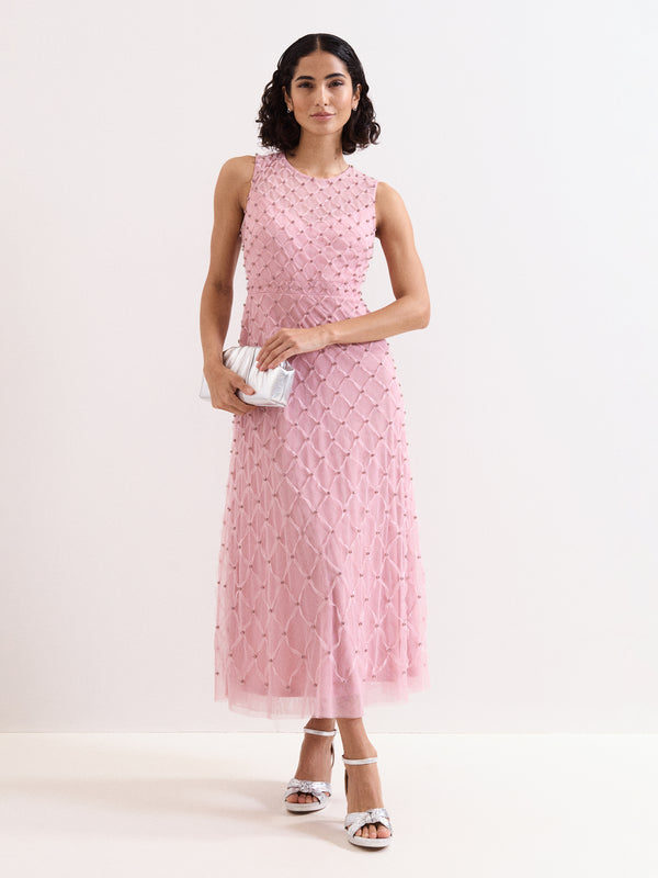 Phase Eight Leandra Pink Beaded Midaxi Dress