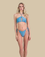 Isla & Evie Metallic Halter Neck Bikini Top