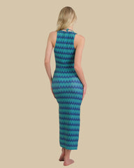 Isla & Evie Metallic Zig Zag Print Front Tie Midi Dress