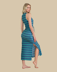 Isla & Evie Metallic Zig Zag Print Front Tie Midi Dress