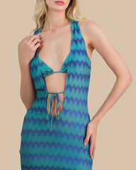 Isla & Evie Metallic Zig Zag Print Front Tie Midi Dress