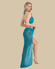 Isla & Evie Sequin Crochet Halter Neck Top