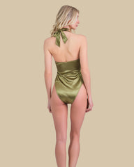 Isla & Evie Textured Halterneck Ring Detail Swimsuit