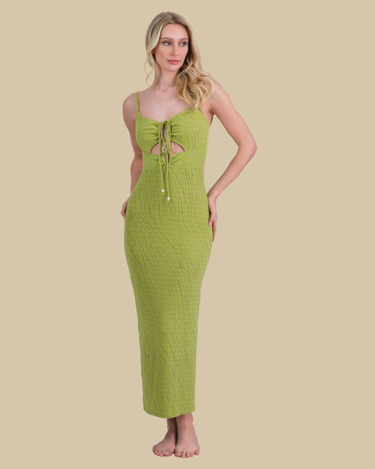 Isla & Evie Metallic Beaded Cut Out Halterneck Midi Dress