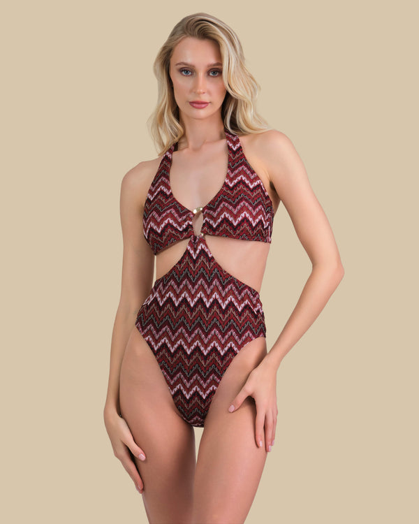 Isla & Evie Zig Zag Print Cut Out Swimsuit