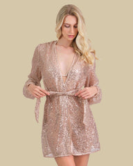 Isla & Evie Sequin Tie Waist Short Robe