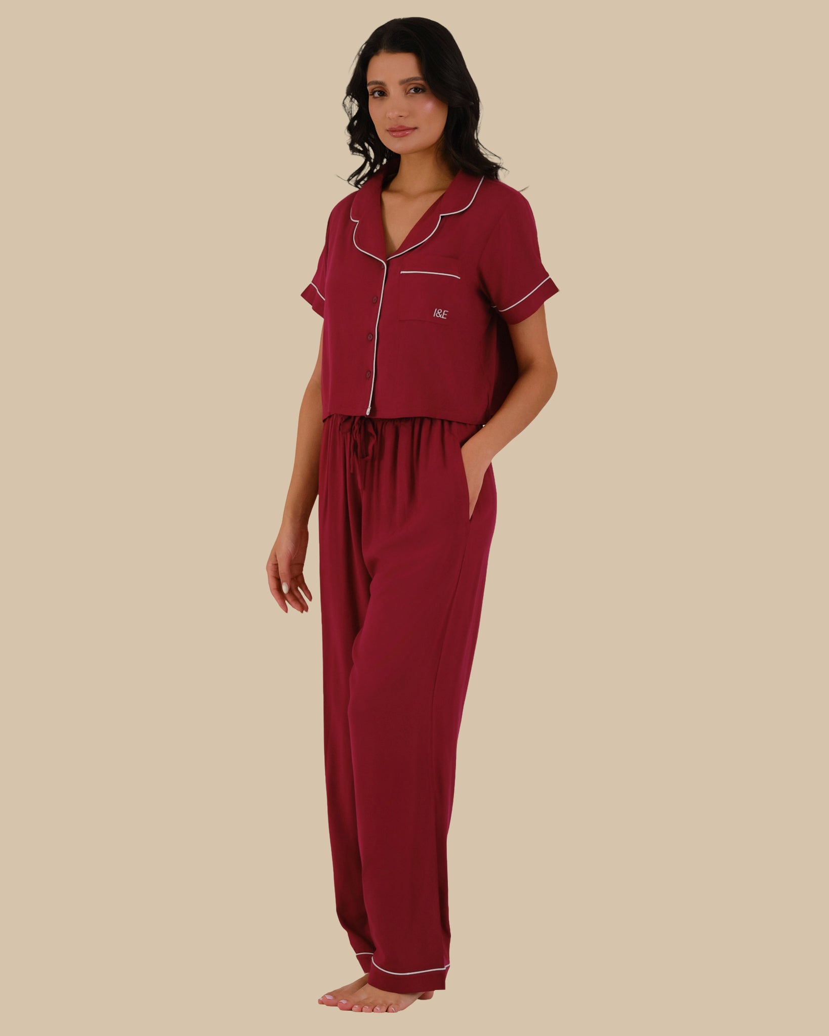 WOMEN'S SHORT SLEEVE PAJAMA SET RED-LSI / S