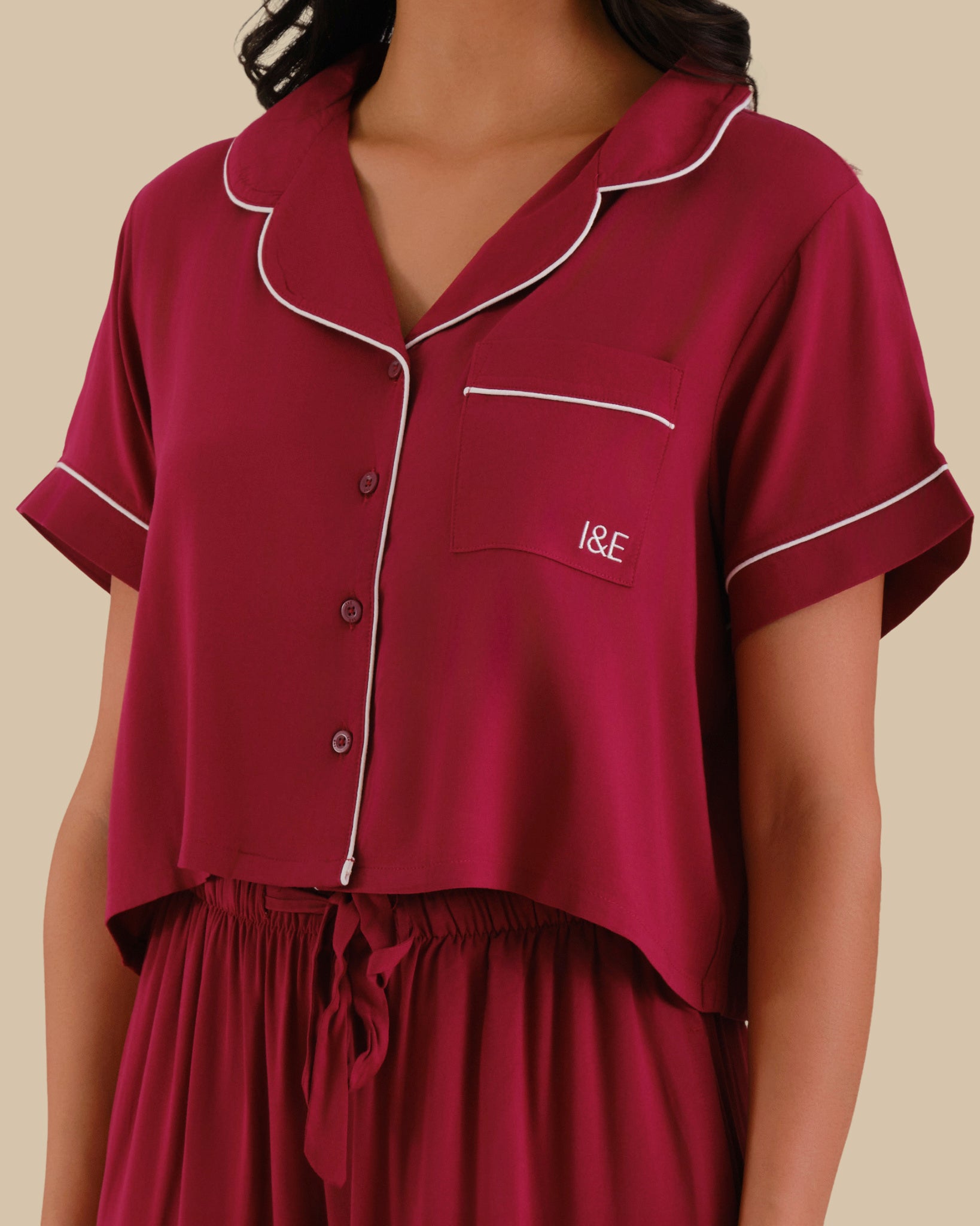 WOMEN'S SHORT SLEEVE PAJAMA SET RED-LSI / S