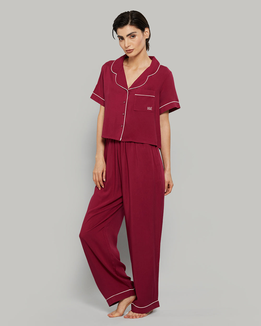 WOMEN'S SHORT SLEEVE PAJAMA SET Burgandy / S