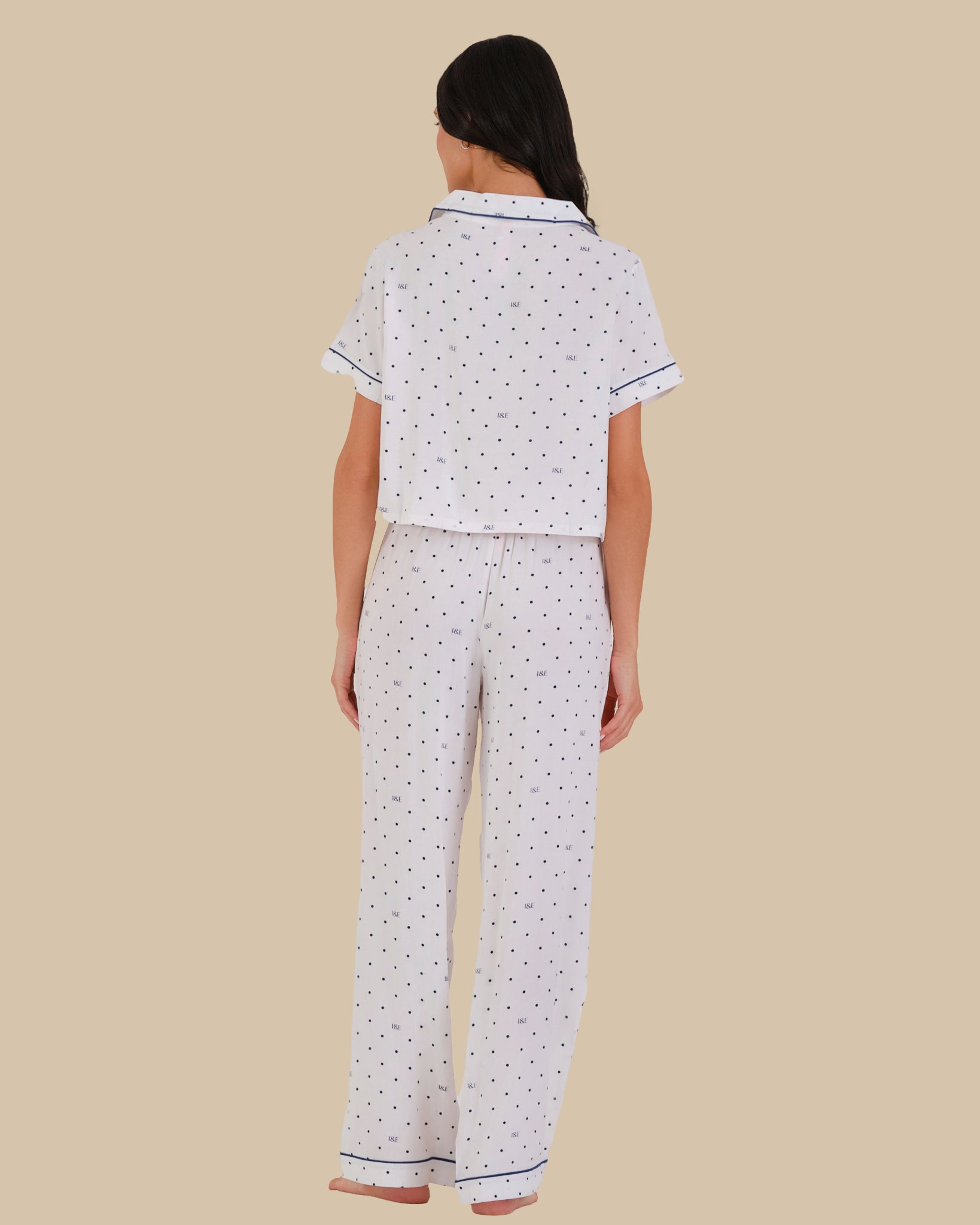 WOMEN'S SHORT SLEEVE PAJAMA SET POLKA DOT - WHITE-LSI / S