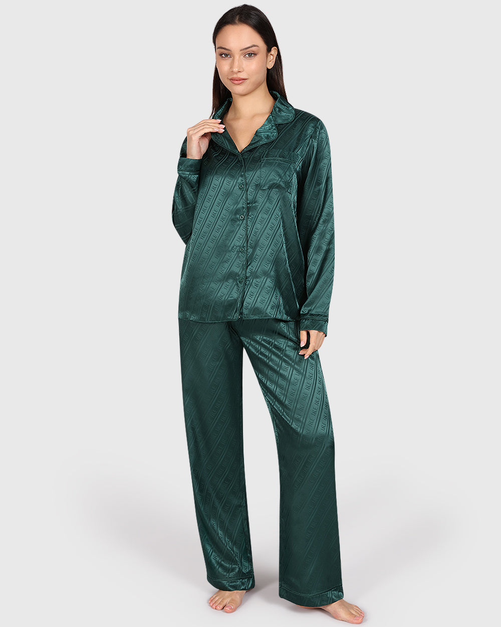 Isla & Evie Sexy Sleep 2-Piece Long Pant Dark Green / S