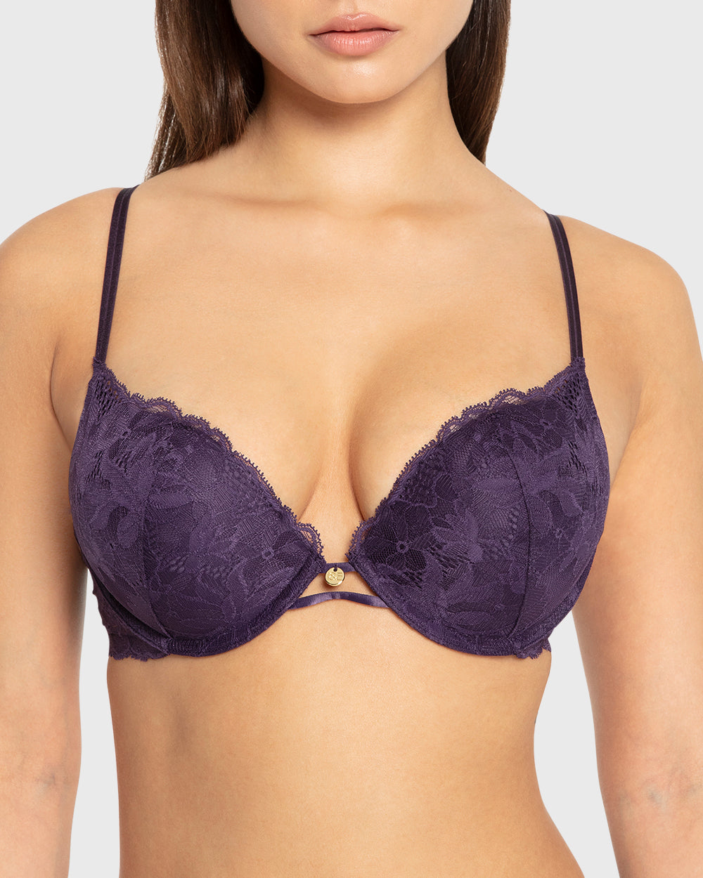 Isla & Evie Purple Velvet Double Push-Up Plunge Bra Purple Velvet / 34B