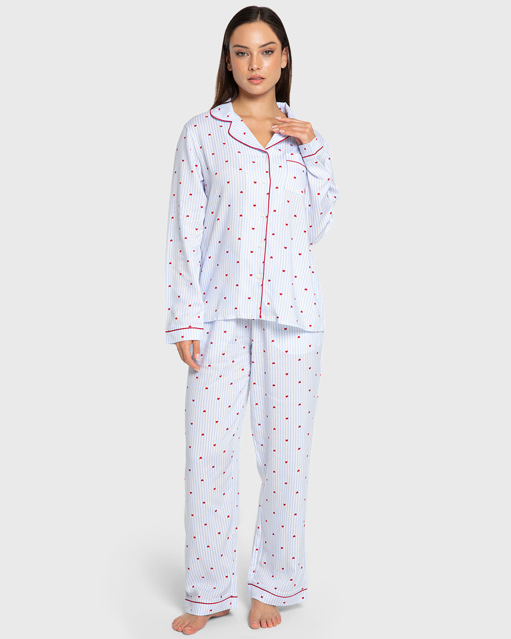 Isla & Evie Blue Heart Print Viscose Pajama Set Blue Heart Print / S