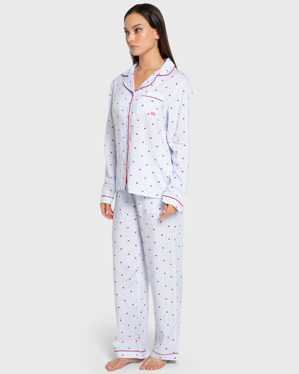 Isla & Evie Blue Heart Print Viscose Pajama Set Blue Heart Print / S