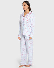 Isla & Evie Blue Heart Print Viscose Pajama Set Blue Heart Print / S
