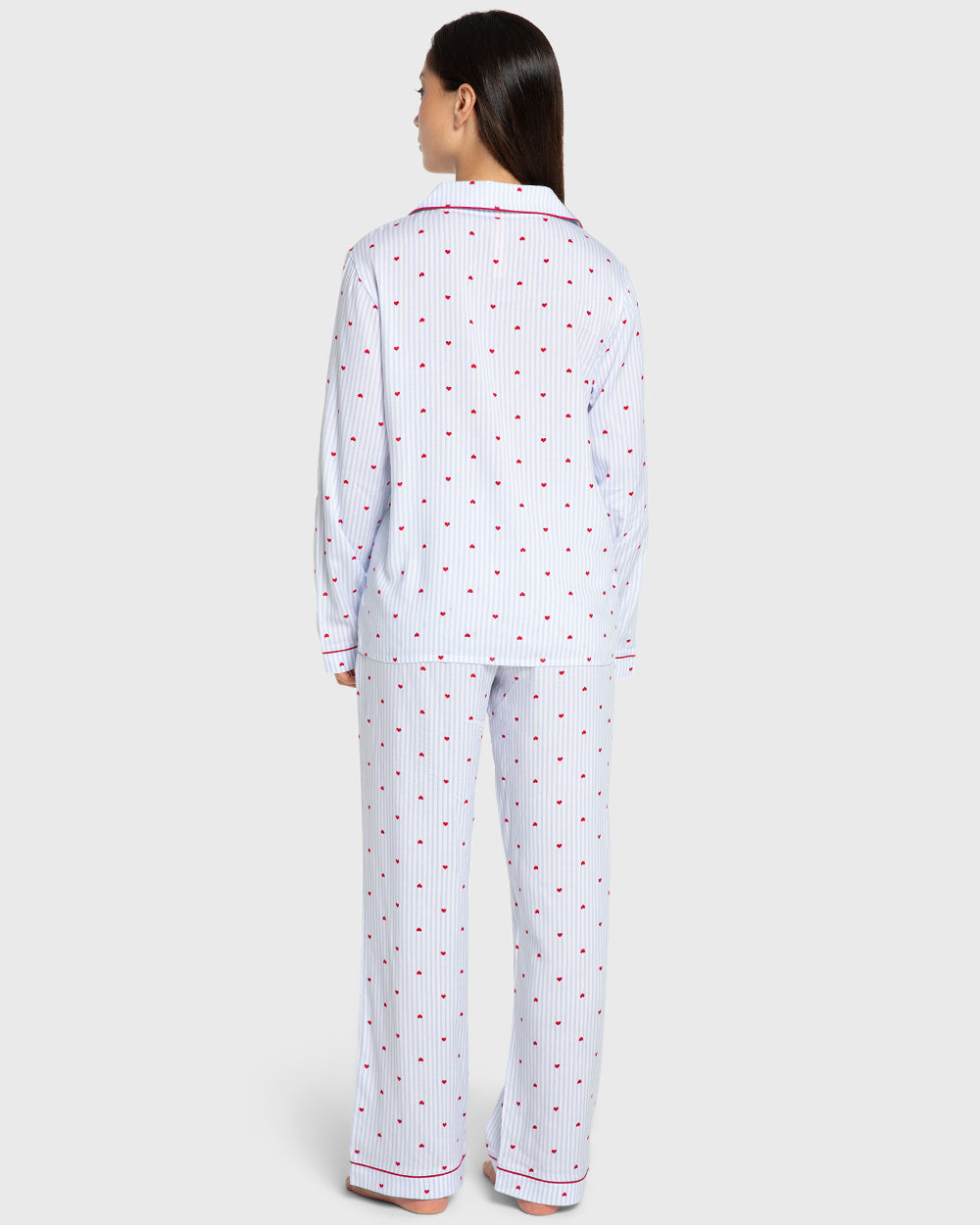 Isla & Evie Blue Heart Print Viscose Pajama Set Blue Heart Print / S