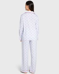 Isla & Evie Blue Heart Print Viscose Pajama Set Blue Heart Print / S