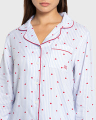 Isla & Evie Blue Heart Print Viscose Pajama Set Blue Heart Print / S