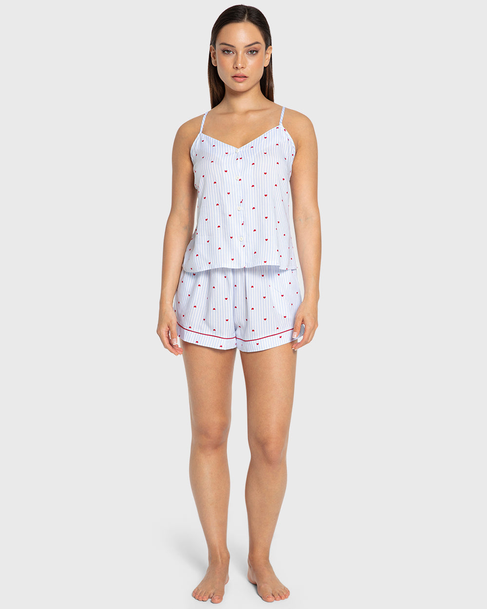 Isla & Evie Blue Heart Print Viscose Cami Pajama Set Blue Heart Print / S