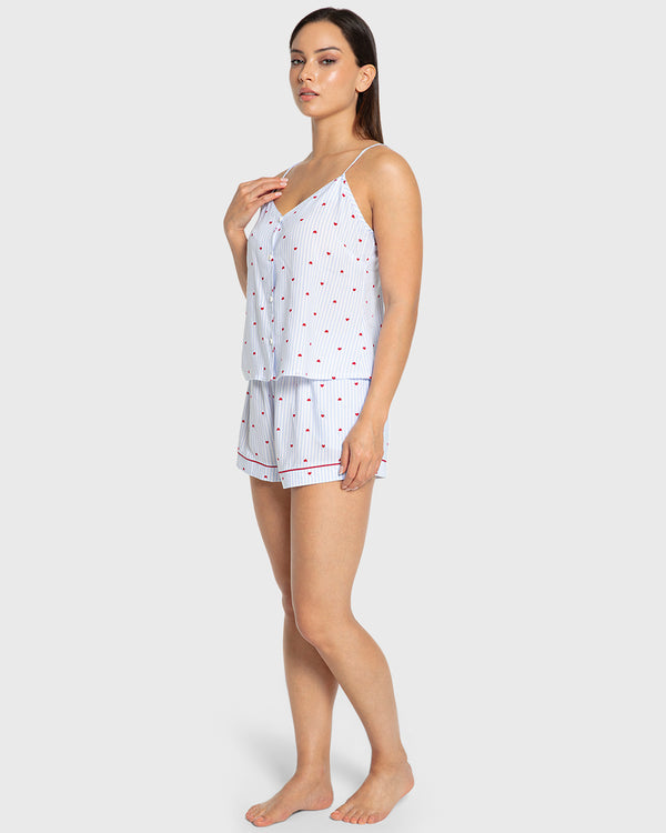 Isla & Evie Blue Heart Print Viscose Cami Pajama Set Blue Heart Print / S