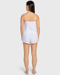 Isla & Evie Blue Heart Print Viscose Cami Pajama Set Blue Heart Print / S