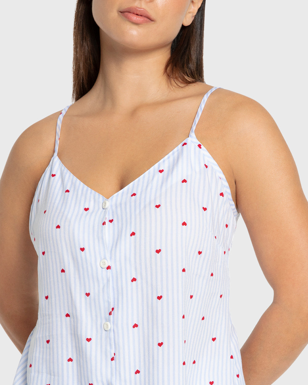 Isla & Evie Blue Heart Print Viscose Cami Pajama Set Blue Heart Print / S