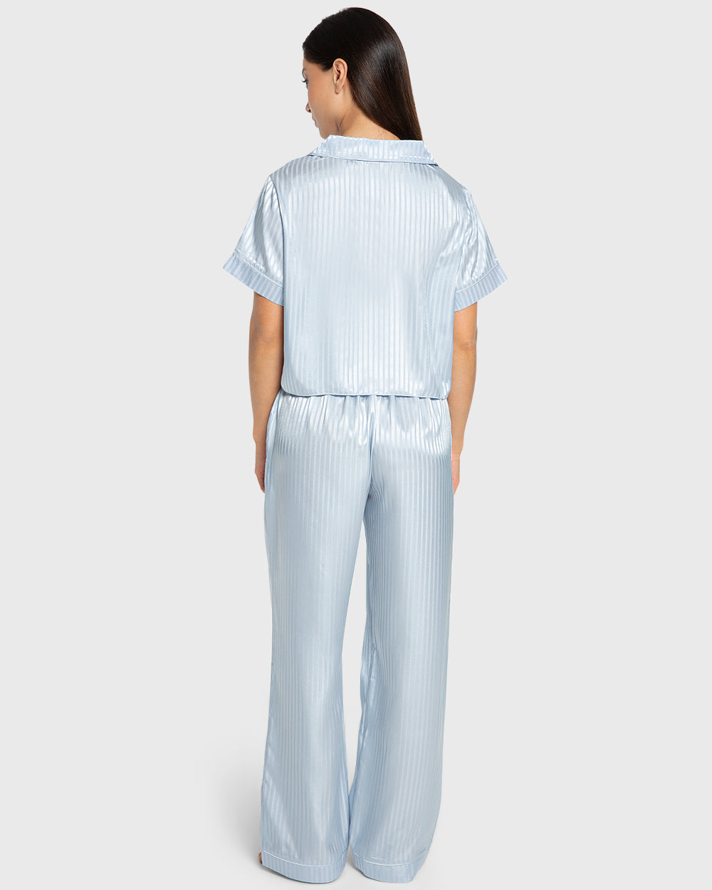 Isla & Evie Blue Stripe Satin Pajama Set Blue Stripe / S