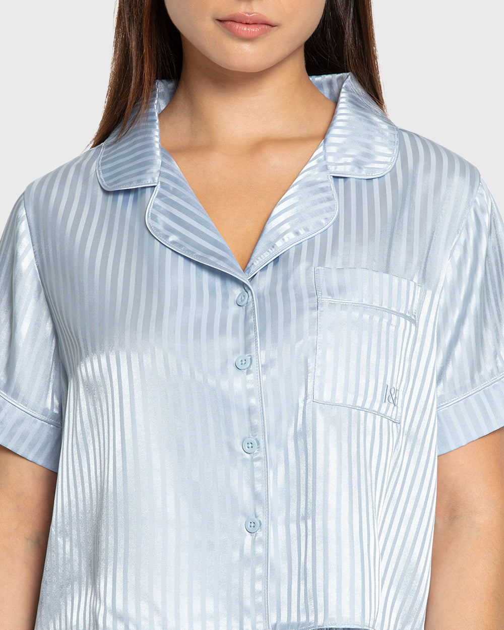 Isla & Evie Blue Stripe Satin Pajama Set Blue Stripe / S