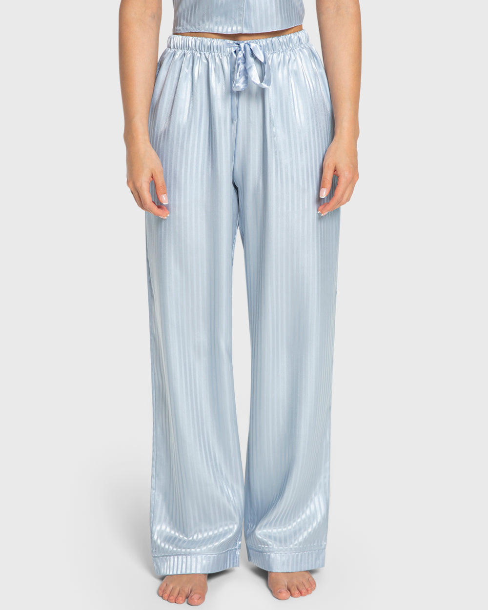 Isla & Evie Blue Stripe Satin Pajama Set Blue Stripe / S