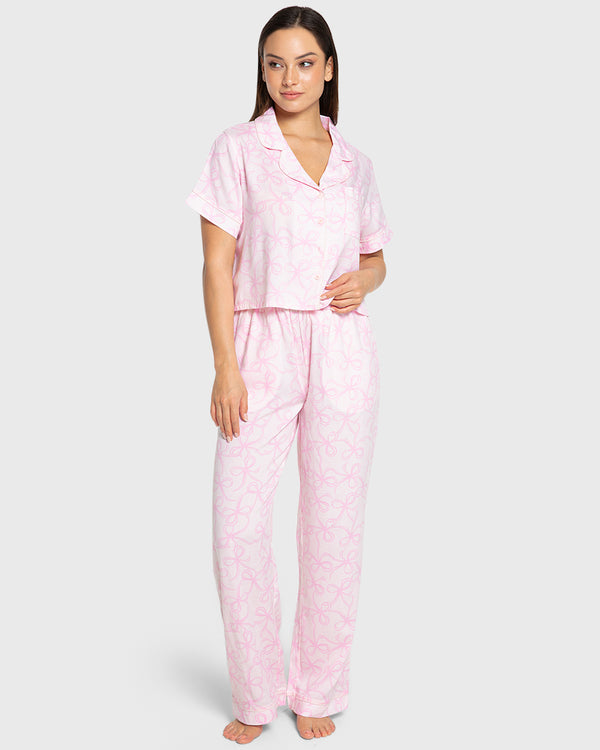 Isla & Evie Pink Bows Long Pant Pajama Set Light Pink / S