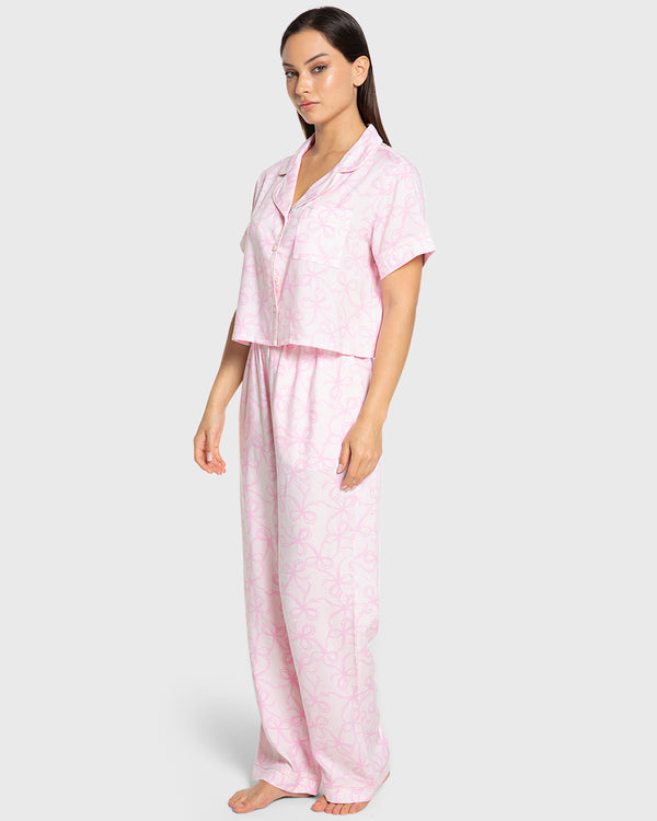 Isla & Evie Pink Bows Long Pant Pajama Set Light Pink / S