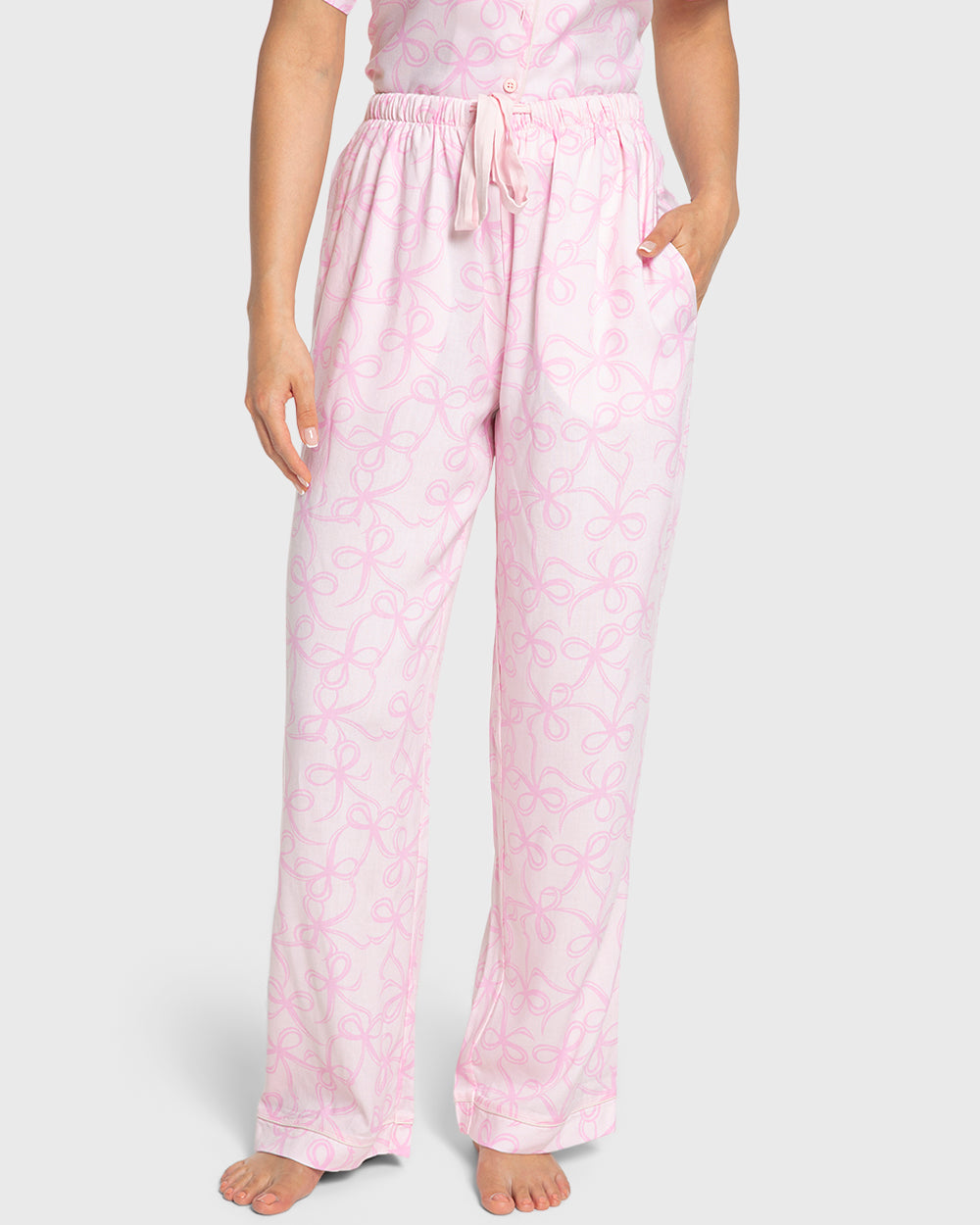Isla & Evie Pink Bows Long Pant Pajama Set Light Pink / S