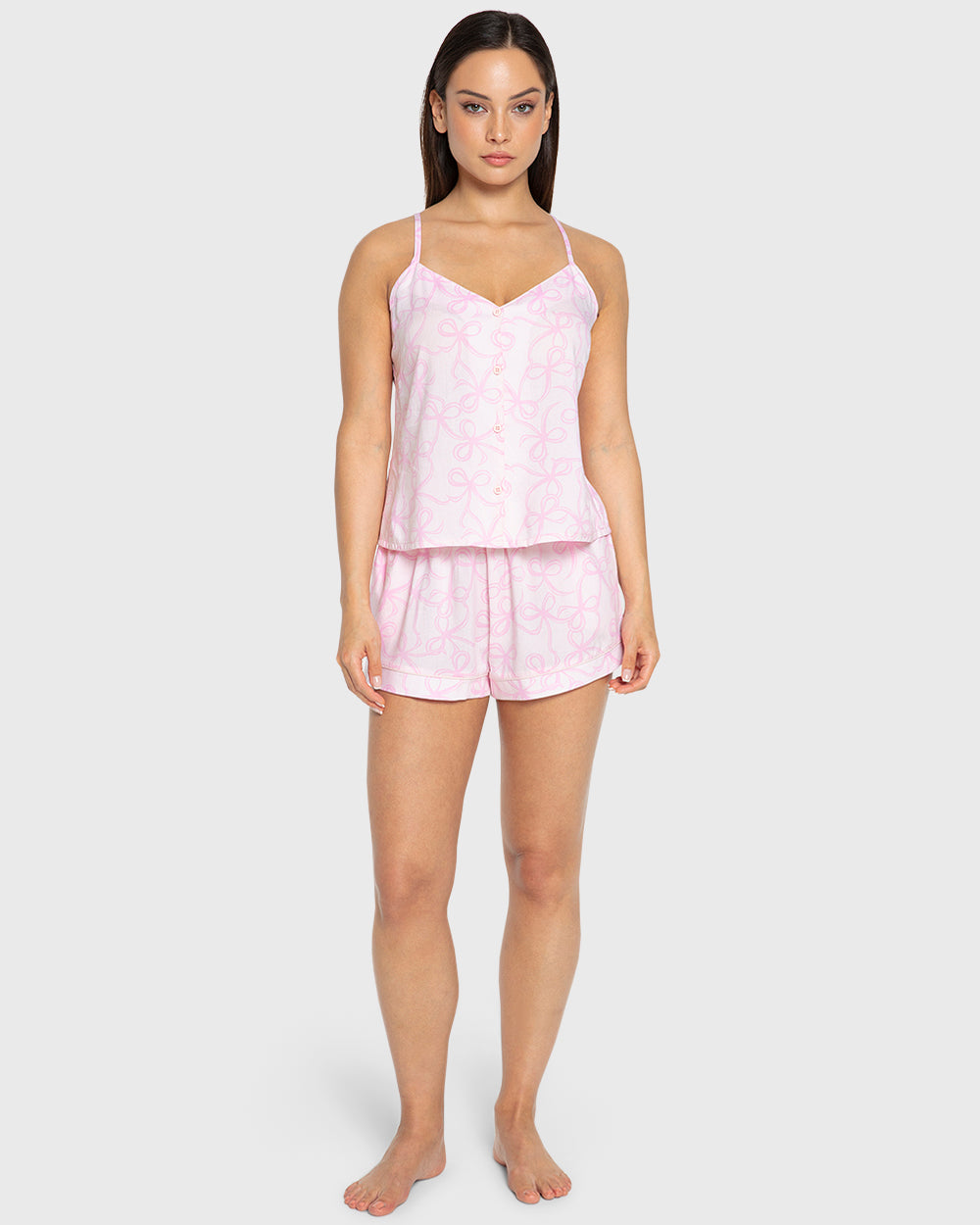 Isla & Evie Pink Bows Cami Pajama Set Light Pink / S