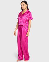 Isla & Evie Dark Pink Heart Satin Pajama Set Dark Pink Heart / S