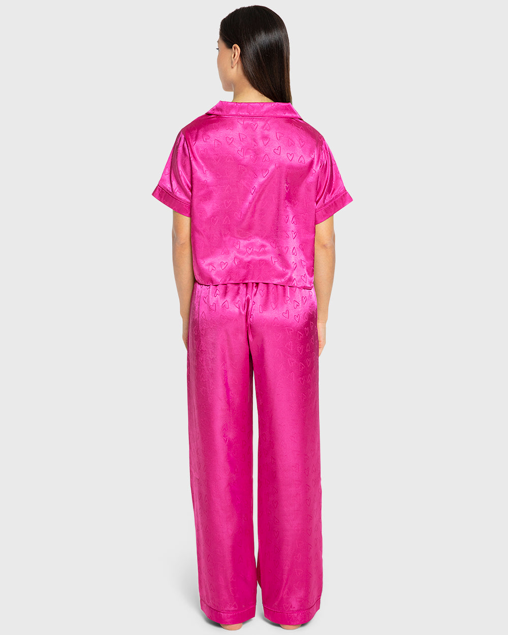 Isla & Evie Dark Pink Heart Satin Pajama Set Dark Pink Heart / S