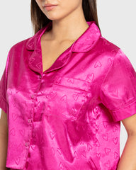 Isla & Evie Dark Pink Heart Satin Pajama Set Dark Pink Heart / S