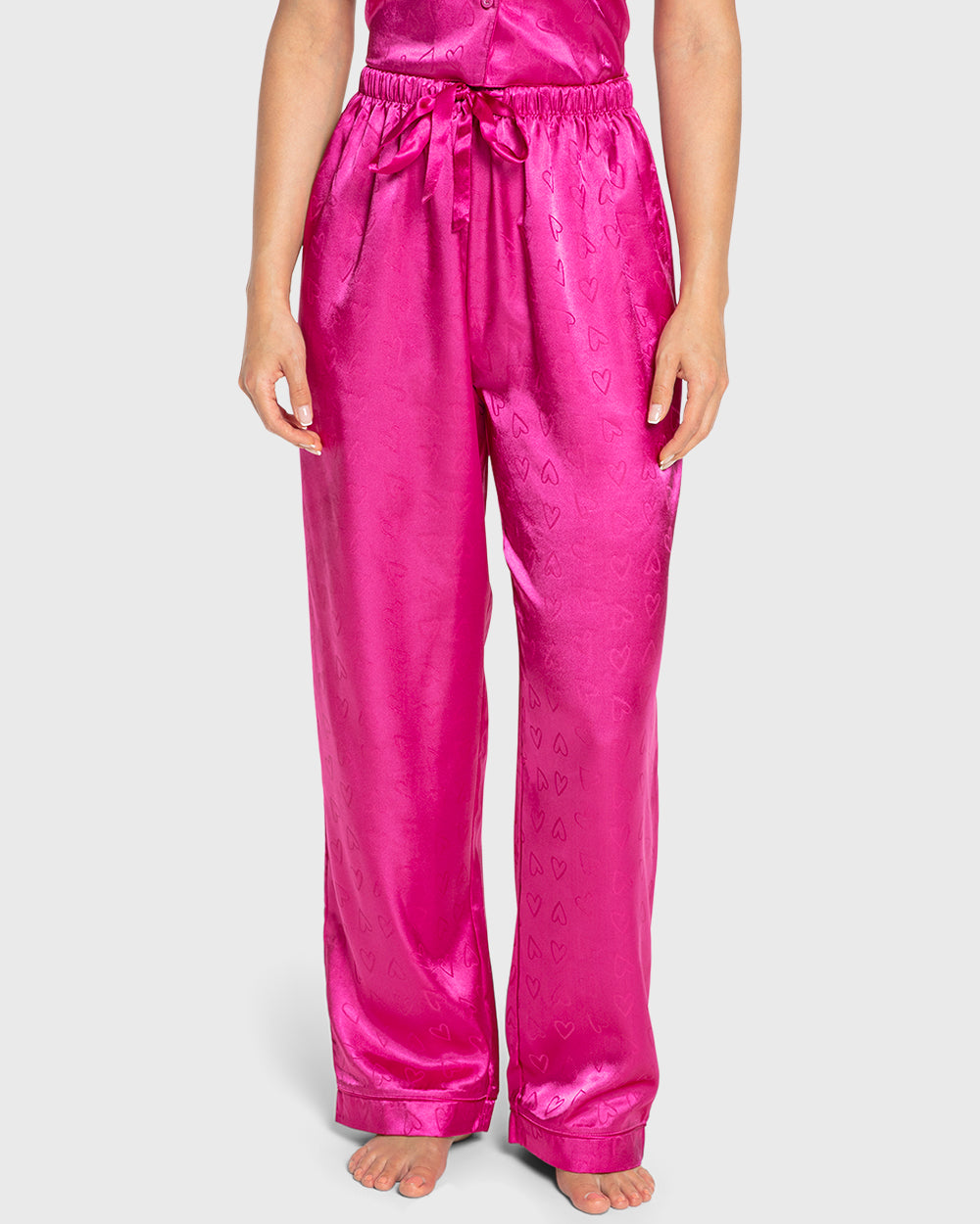 Isla & Evie Dark Pink Heart Satin Pajama Set Dark Pink Heart / S