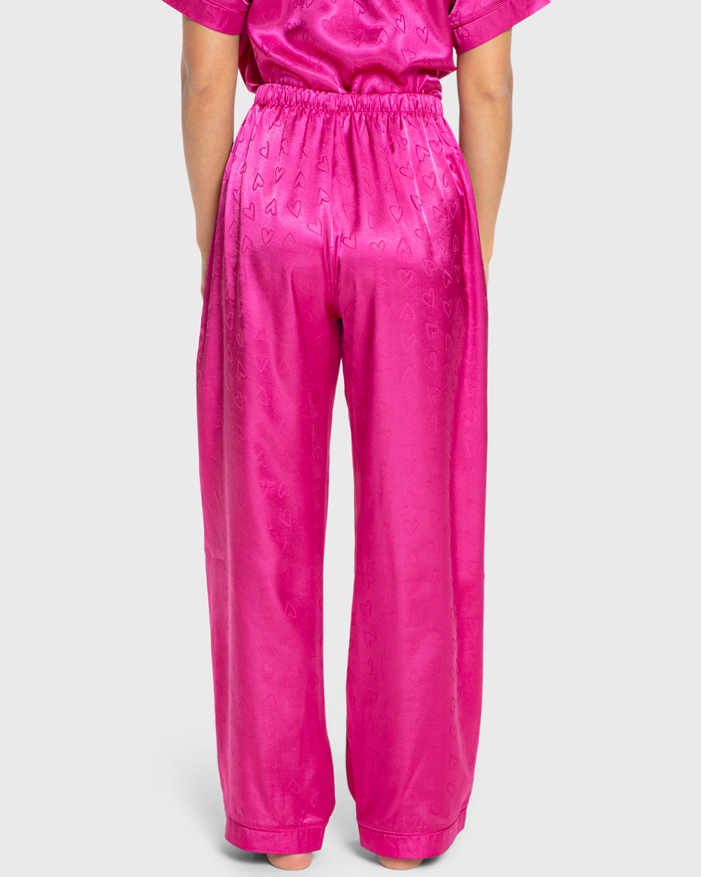 Isla & Evie Dark Pink Heart Satin Pajama Set Dark Pink Heart / S