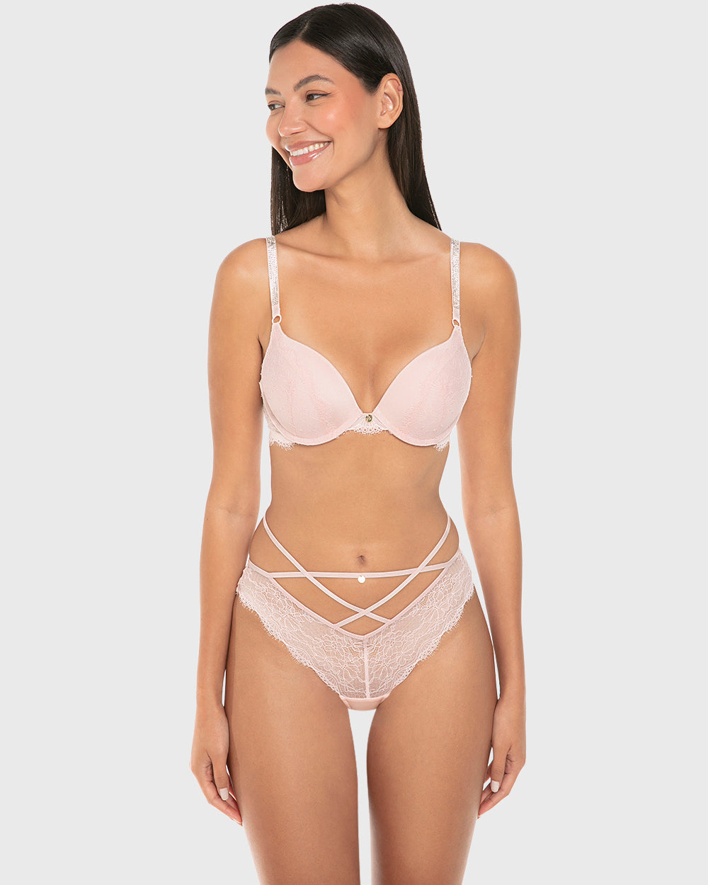 Isla & Evie Luxe Fashion Double Push up Plunge Bra Rose Quartz / 34B