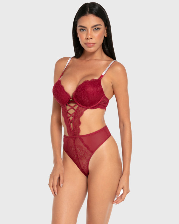 Isla & Evie Lace Wired Bodysuit Rumba Red / S