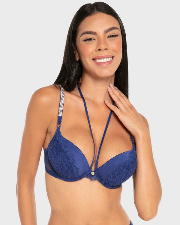 Isla & Evie Wired Double Pushup Plunge Bra Bellwether Blue / 34B