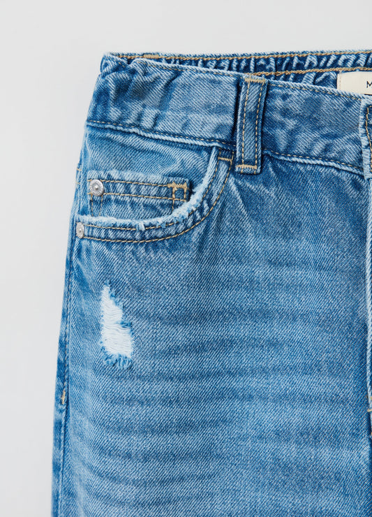 Ovs Kids Girl Five-Pocket Mum-Fit Jeans With Abrasions
