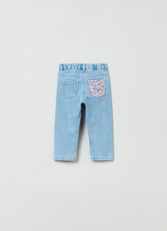 Ovs Kids Girl Five-Pocket Jeans With Floral Print