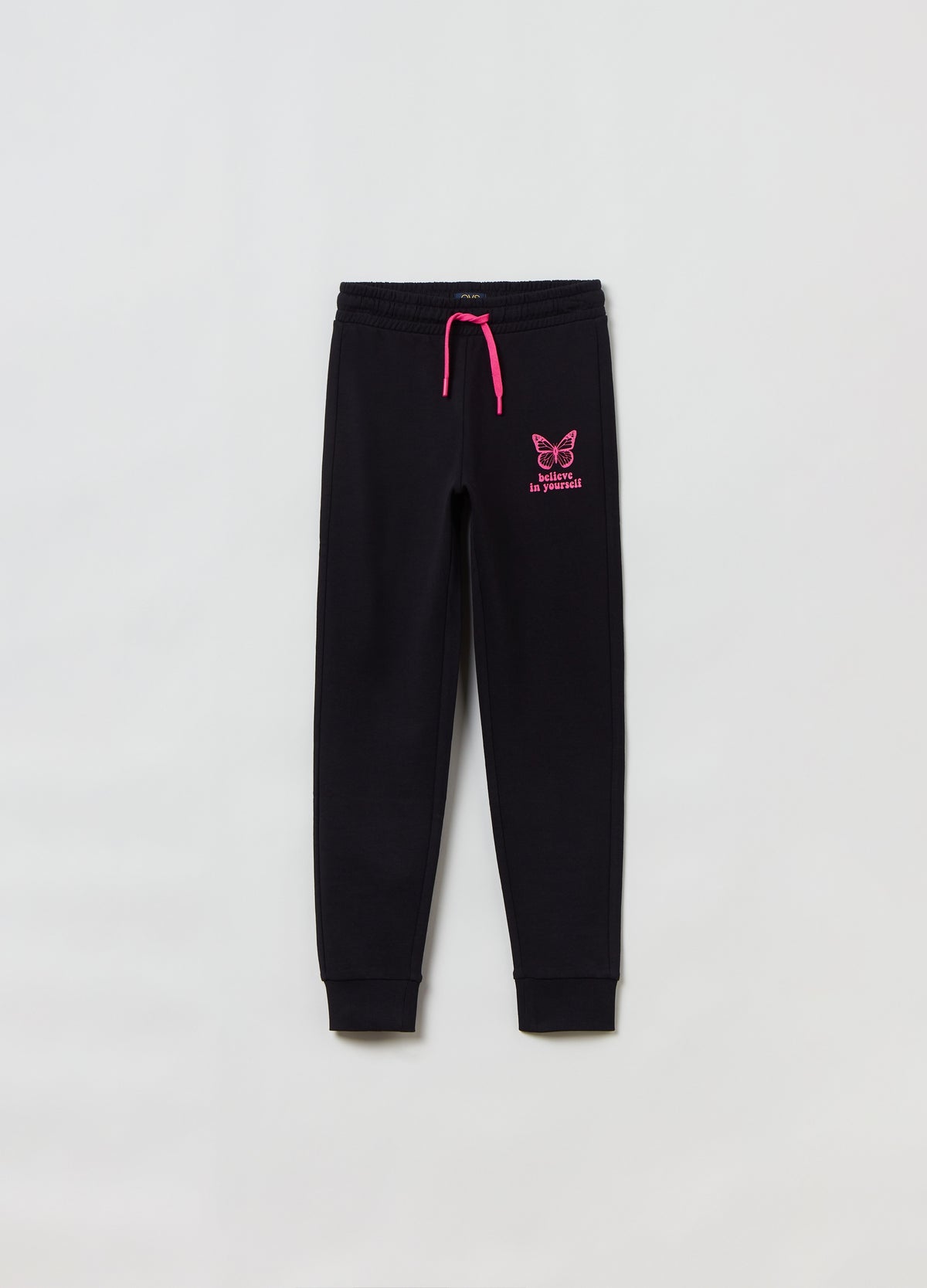 PLUSH JOGGERS WITH BUTTERFLY PRINT