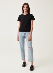 Cotton T-Shirt With Diamanté Motifs